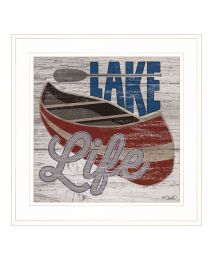 "Lake Life Canoe" by Kate Sherrill; Ready to Hang Framed Print; White Frame