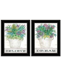 "Succulents-Dream & Believe" 2-Piece Vignette by Cindy Jacobs; Ready to Hang Framed Print; Black Frame