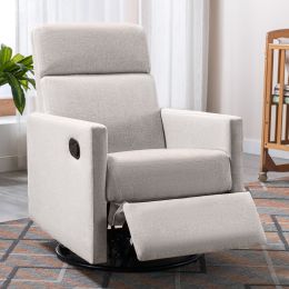 Modern Upholstered Rocker Nursery Chair Plush Seating Glider Swivel Recliner Chair; Tan