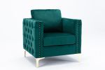 Modern Velvet Armchair Tufted Button Accent Chair Club Chair with Steel Legs for Living Room Bedroom, Green