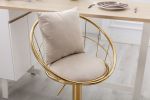 Off-White velvet bar chair, pure gold plated, unique design, 360 degree rotation, adjustable height, Suitable for dinning room and bar, set of 2