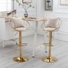 Off-White velvet bar chair, pure gold plated, unique design, 360 degree rotation, adjustable height, Suitable for dinning room and bar, set of 2
