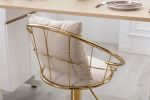 Off-White velvet bar chair, pure gold plated, unique design, 360 degree rotation, adjustable height, Suitable for dinning room and bar, set of 2