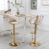 Off-White velvet bar chair, pure gold plated, unique design, 360 degree rotation, adjustable height, Suitable for dinning room and bar, set of 2