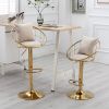 Off-White velvet bar chair, pure gold plated, unique design, 360 degree rotation, adjustable height, Suitable for dinning room and bar, set of 2
