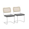 Set of 2; Leather Dining Chair with High-Density Sponge; Rattan Chair for Dining room; Living room; Bedroom; Gray