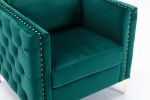 Modern Velvet Armchair Tufted Button Accent Chair Club Chair with Steel Legs for Living Room Bedroom, Green
