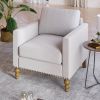 Classic Linen Armchair Accent Chair with Bronze Nailhead Trim Wooden Legs Single Sofa Couch for Living Room; Bedroom; Balcony; Beige