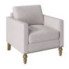 Classic Linen Armchair Accent Chair with Bronze Nailhead Trim Wooden Legs Single Sofa Couch for Living Room; Bedroom; Balcony; Beige