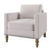 Classic Linen Armchair Accent Chair with Bronze Nailhead Trim Wooden Legs Single Sofa Couch for Living Room; Bedroom; Balcony; Beige