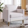 Classic Linen Armchair Accent Chair with Bronze Nailhead Trim Wooden Legs Single Sofa Couch for Living Room; Bedroom; Balcony; Beige