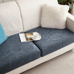 Knitted Elastic Sofa Cover Cushion All-season Universal (Option: Metal grey large leaves-Plus L)