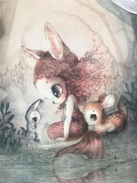 New Nordic Hand Painted Miss Rabbit Children's Room Decorative Painting Core (Option: Drawing core3814-60X80cm)