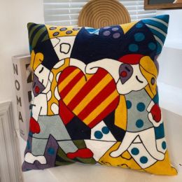 Embroidered Cushion Against Color Three-dimensional Throw Picasso Abstract Pillowcase (Option: Clown-45x45cm-Pillowcase down cotton core)