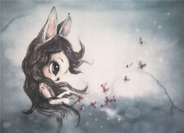 New Nordic Hand Painted Miss Rabbit Children's Room Decorative Painting Core (Option: Drawing core3811-60X80cm)