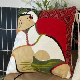Embroidered Cushion Against Color Three-dimensional Throw Picasso Abstract Pillowcase (Option: Melancholy goddess-45x45cm-Pillowcase down cotton core)