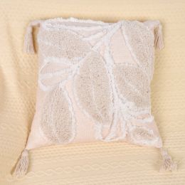 Throw Pillow Leaf Home Living Room Sofa Bed Cushion Tufted Throw Pillowcase (Option: Leaf beige-45x45cm)