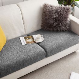 Knitted Elastic Sofa Cover Cushion All-season Universal (Option: Grey large leaves-Plus L)
