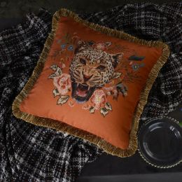 Living Room Sofa Retro Tassel Backrest Cushion Pillow Waist Pillow With Core (Option: Leopard orange-Pillow core-Tassel style)