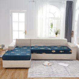 Milk Silk Printed Sofa Seat Cover Stretch Sofa Cushion Cover (Option: Colorful Fish-Lengthened Three)