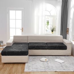 Milk Silk Printed Sofa Seat Cover Stretch Sofa Cushion Cover (Option: Black Marble-Lengthened Three)