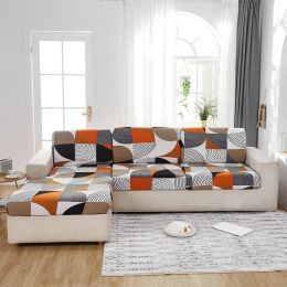 Milk Silk Printed Sofa Seat Cover Stretch Sofa Cushion Cover (Option: Geometry-Lengthened Single)